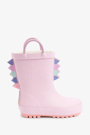 Dinossi - Botas de Lluvia y Nieve para Niña, Polar, Suela Blanda, Dinosaurio Rosa con Asa - 30.5
