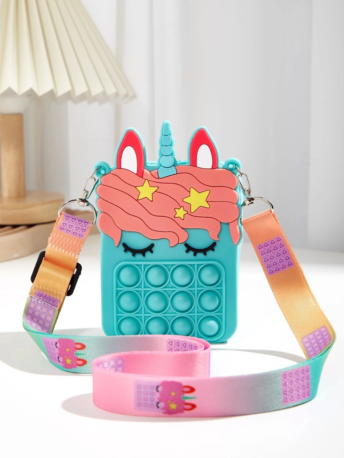 Dinossi - Bolso de hombro azul bebé para niña, diseño de unicornio Popit