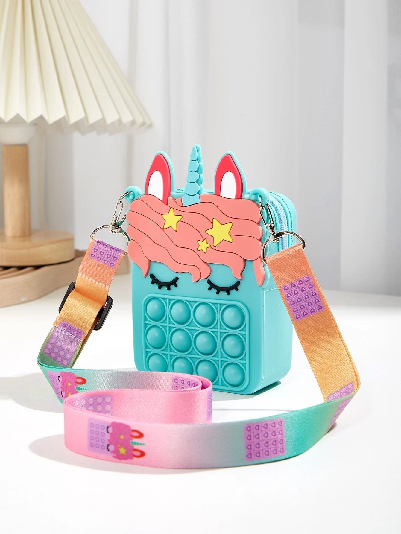 Dinossi - Bolso de hombro azul bebé para niña, diseño de unicornio Popit
