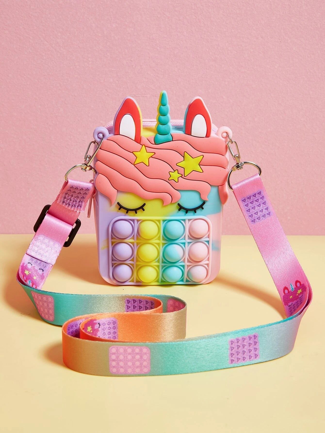 Dinossi - Bolso de hombro para niña con diseño de unicornio popit y arcoíris
