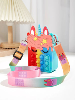 Dinossi - Bolso de hombro para niña con diseño de unicornio Popit, azul y rojo