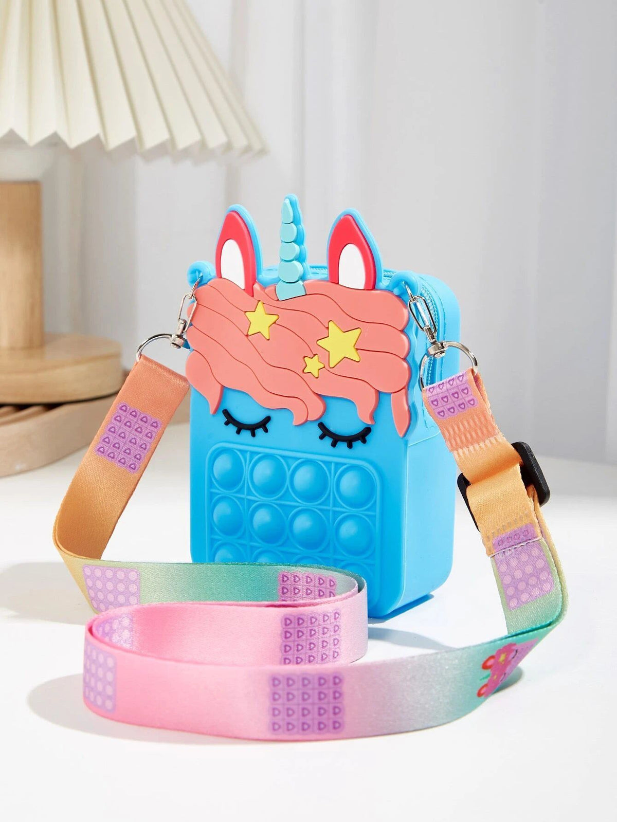 Dinossi - Bolso Bandolera Azul con Diseño Unicornio Popit para Niñas