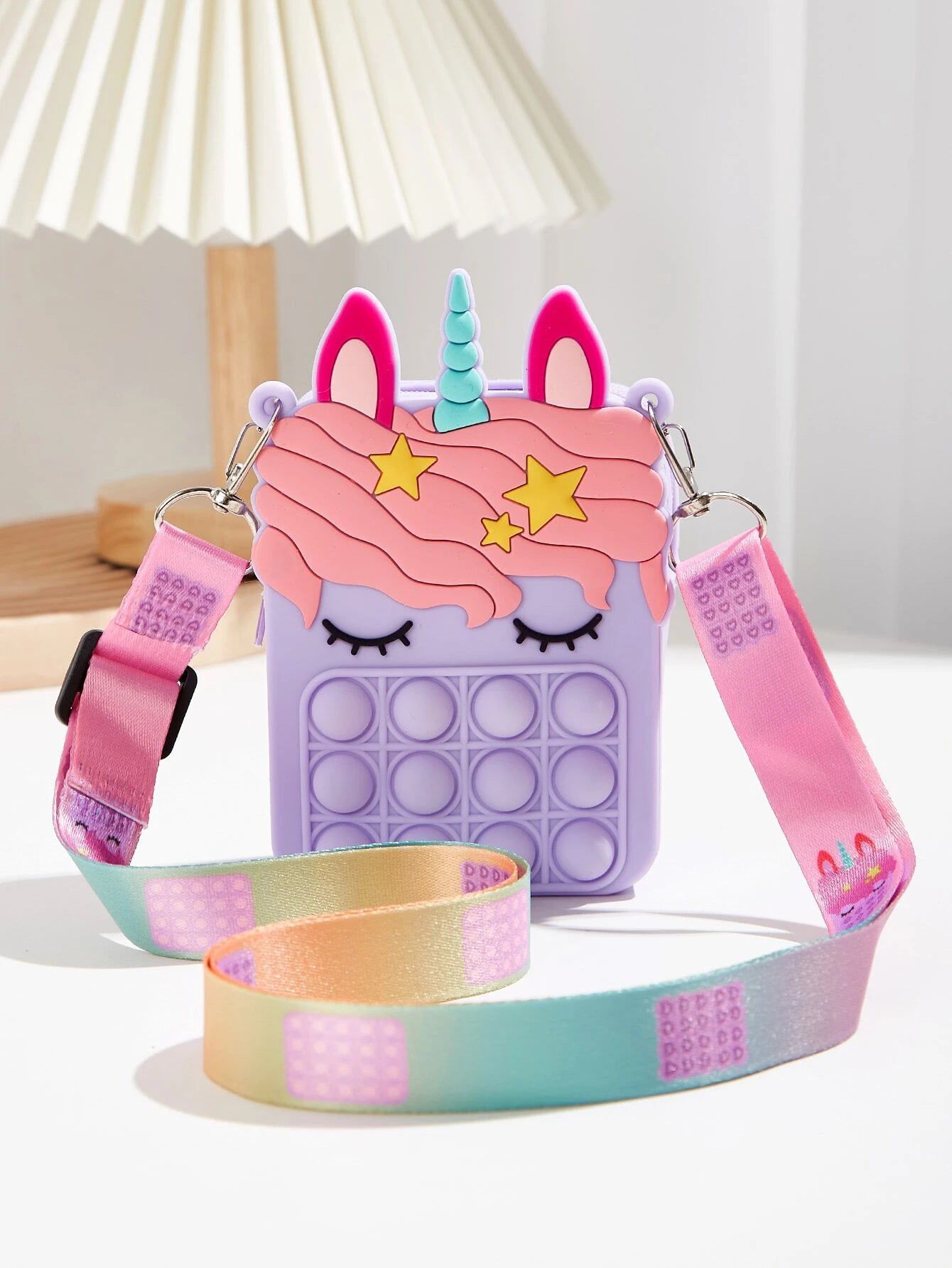 Dinossi - Bolso de hombro morado para niña con diseño de unicornio Popit