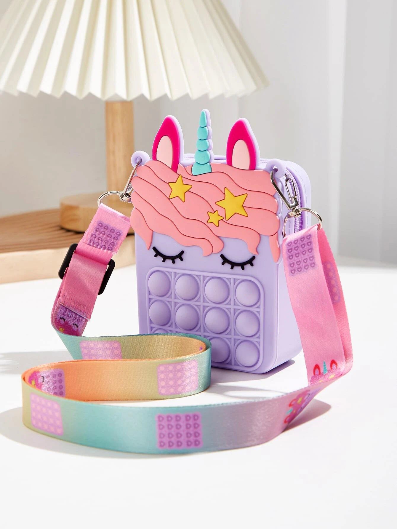 Dinossi - Bolso de hombro morado para niña con diseño de unicornio Popit