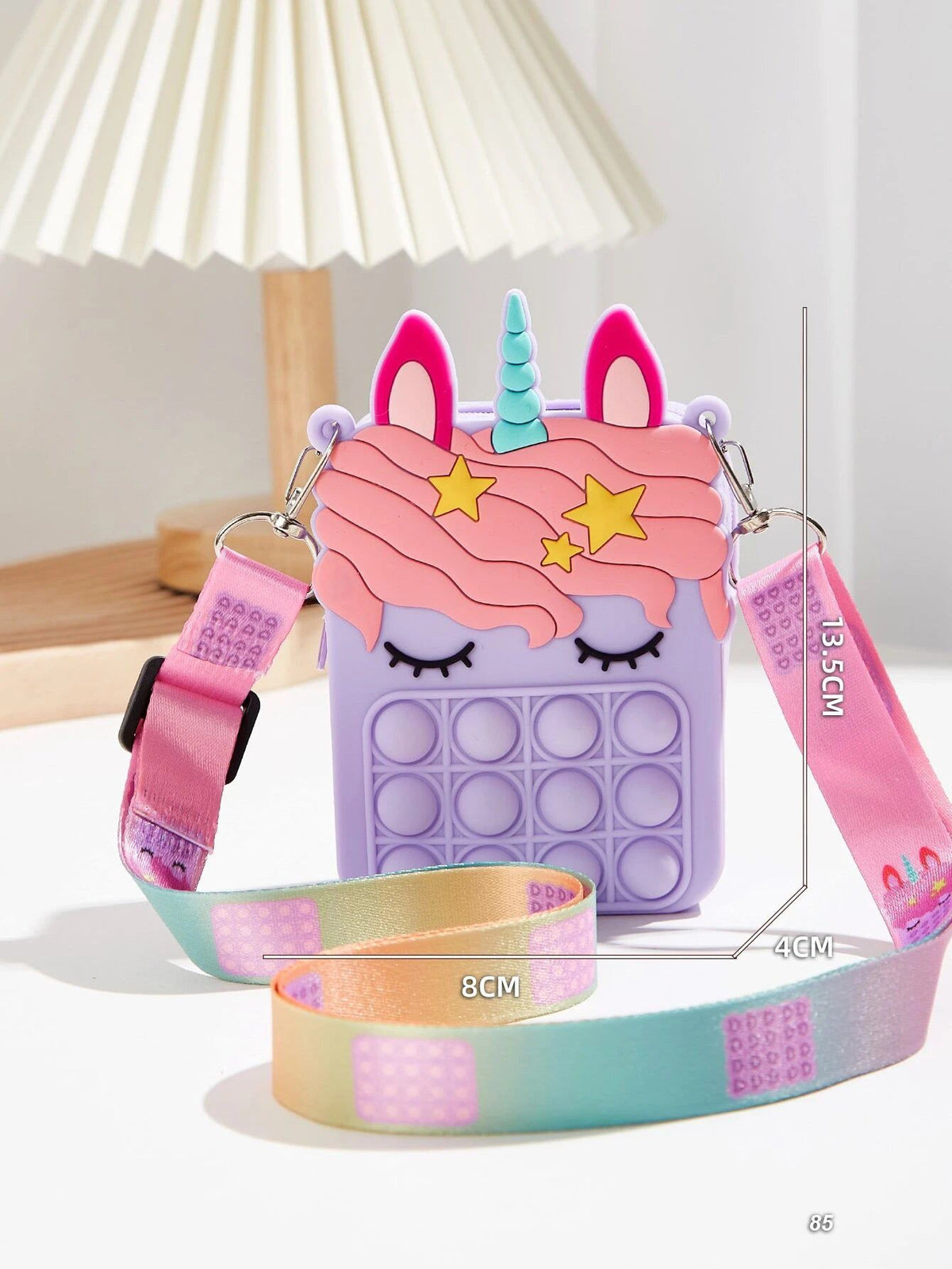 Dinossi - Bolso de hombro morado para niña con diseño de unicornio Popit