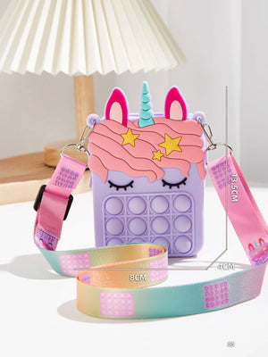 Dinossi - Bolso de hombro morado para niña con diseño de unicornio Popit