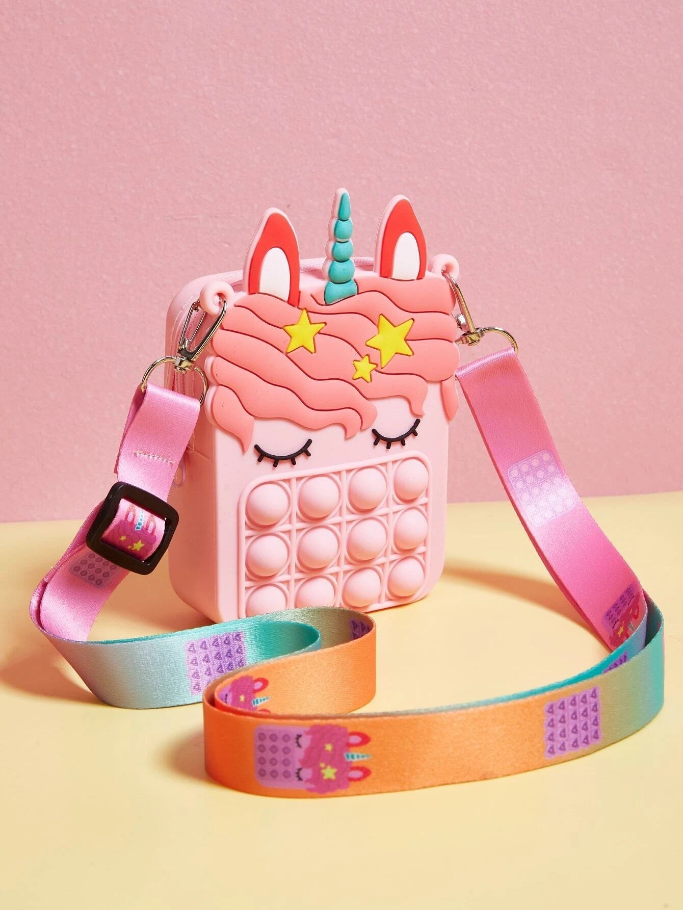 Dinossi - Bolso de hombro rosa para niña con diseño de unicornio Popit