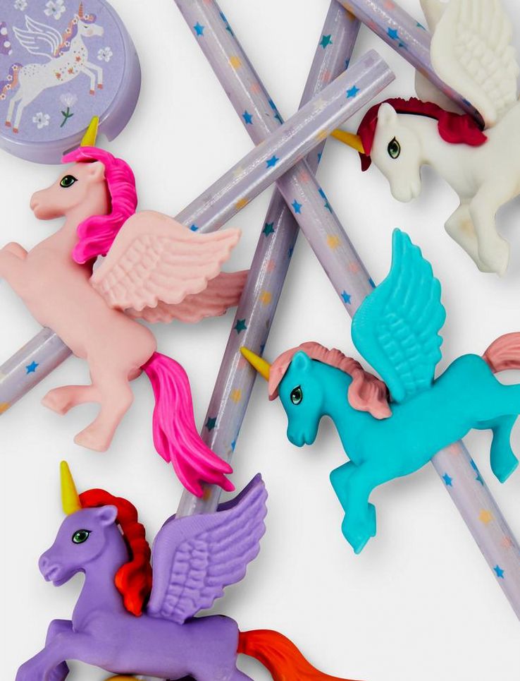 Dinossi - Juego de borradores, sacapuntas y lápices de unicornio