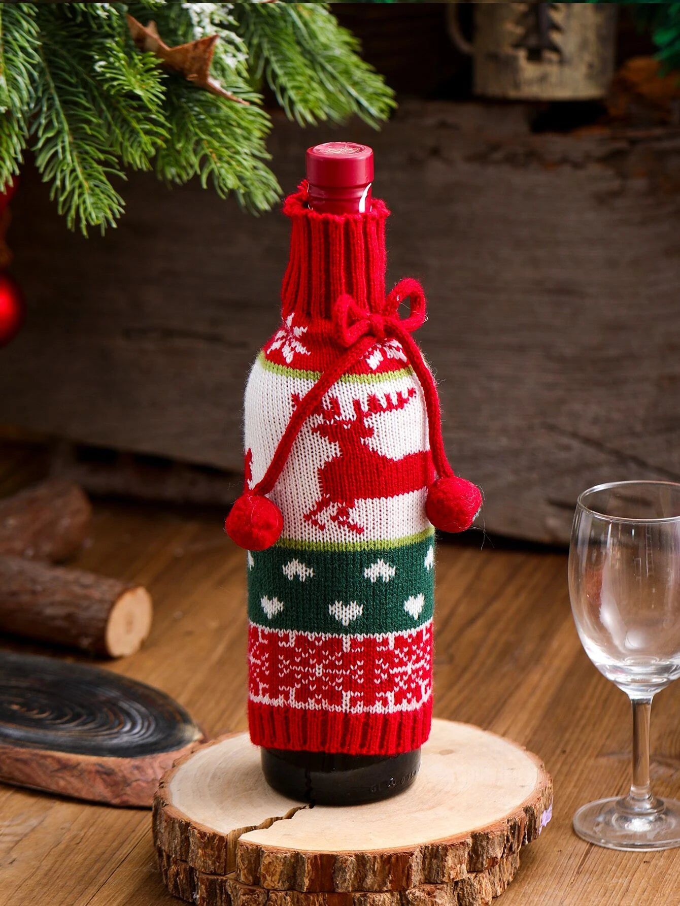 Dinossi - Vestido de botella de vino de punto de diseño especial de Navidad