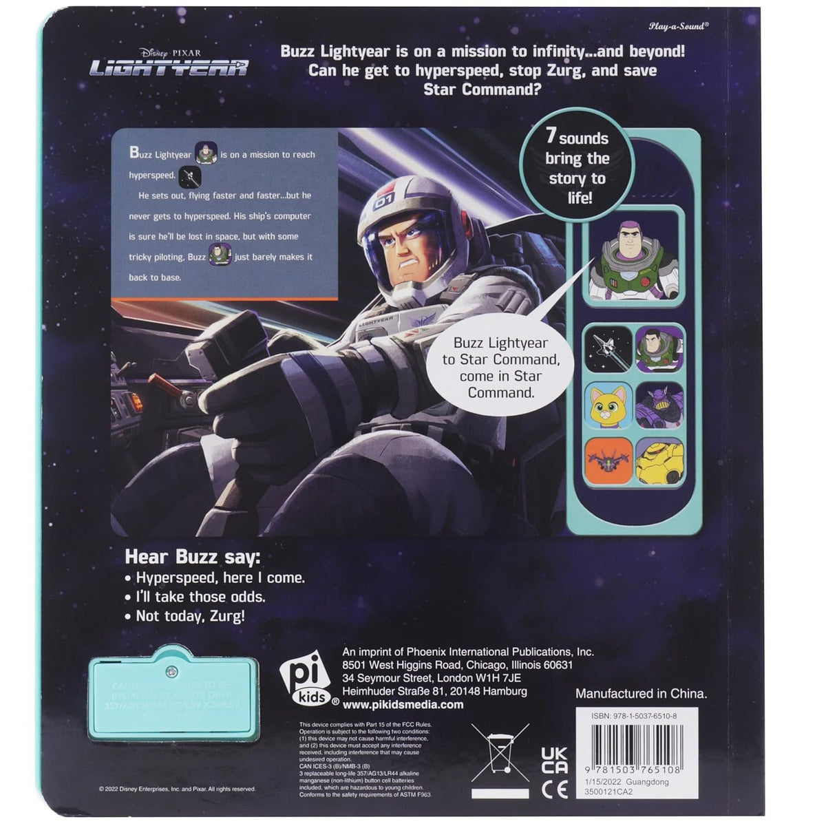 Disney Pixar Buzz Lightyear - Libro interactivo con sonidos: "Hasta el infinito y más allá" (en inglés)