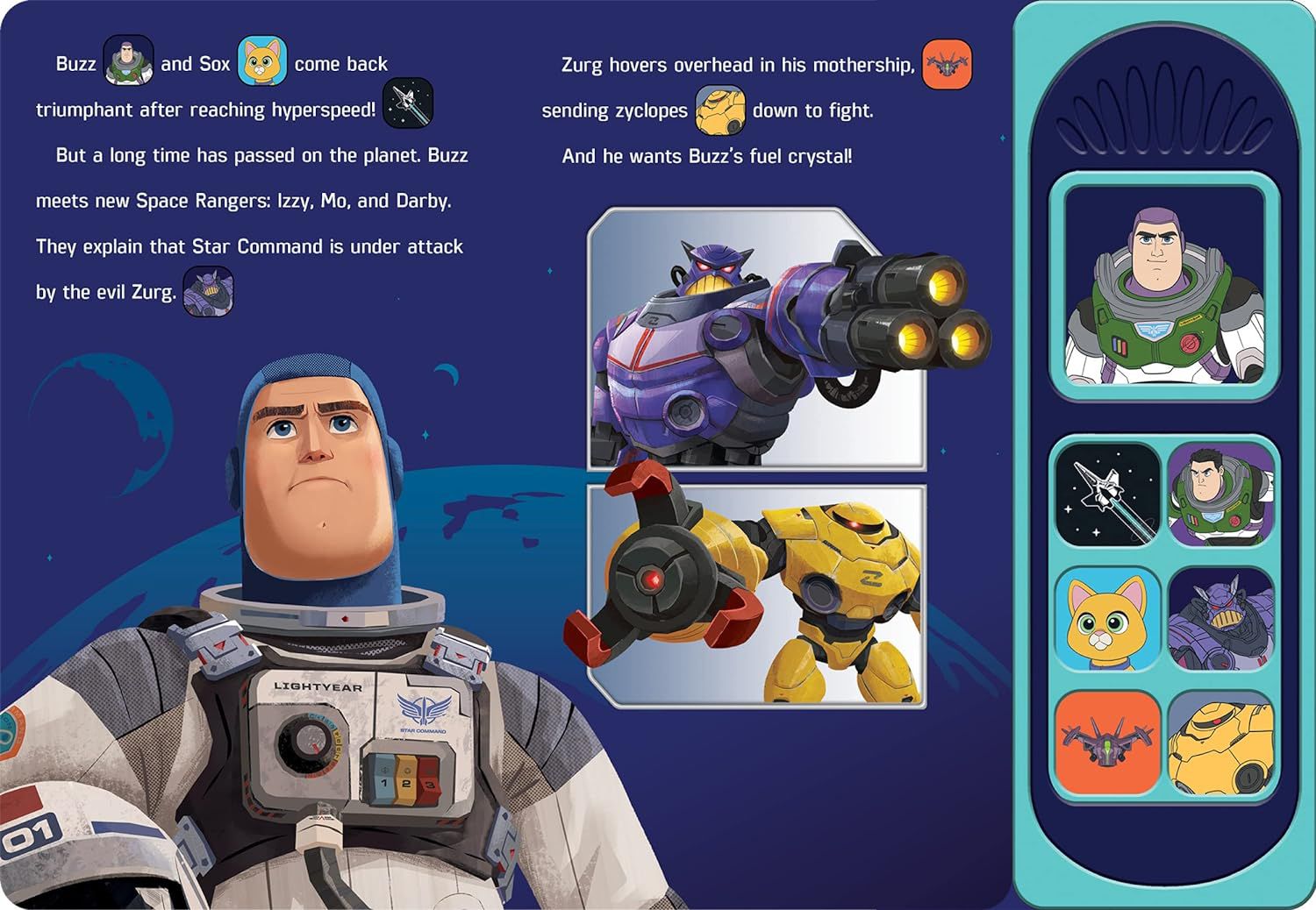 Disney Pixar Buzz Lightyear - Libro interactivo con sonidos: "Hasta el infinito y más allá" (en inglés)