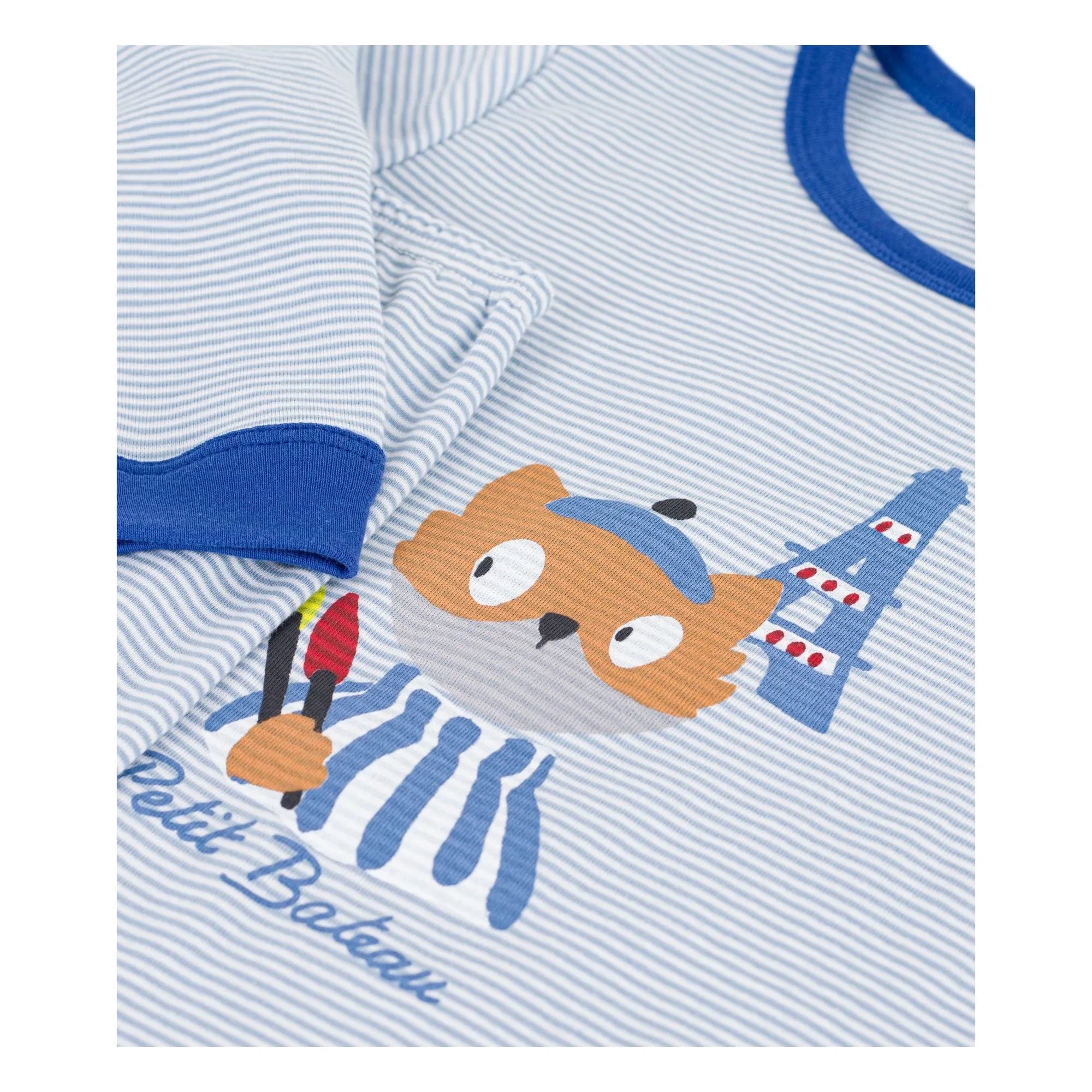 Petit Bateau - Pyjamas Paris Çizgili Organik Pamuk | Mavi