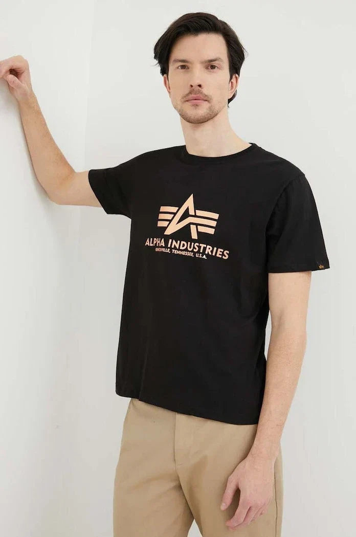 Camiseta de algodón con estampado de lámina Alpha Industries Basic