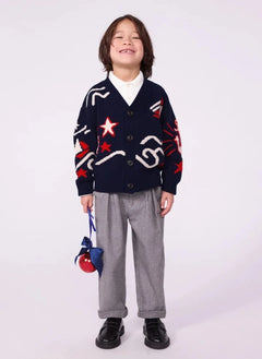 Petit Bateau - Cárdigan de lana azul marino de corte holgado y escote en V