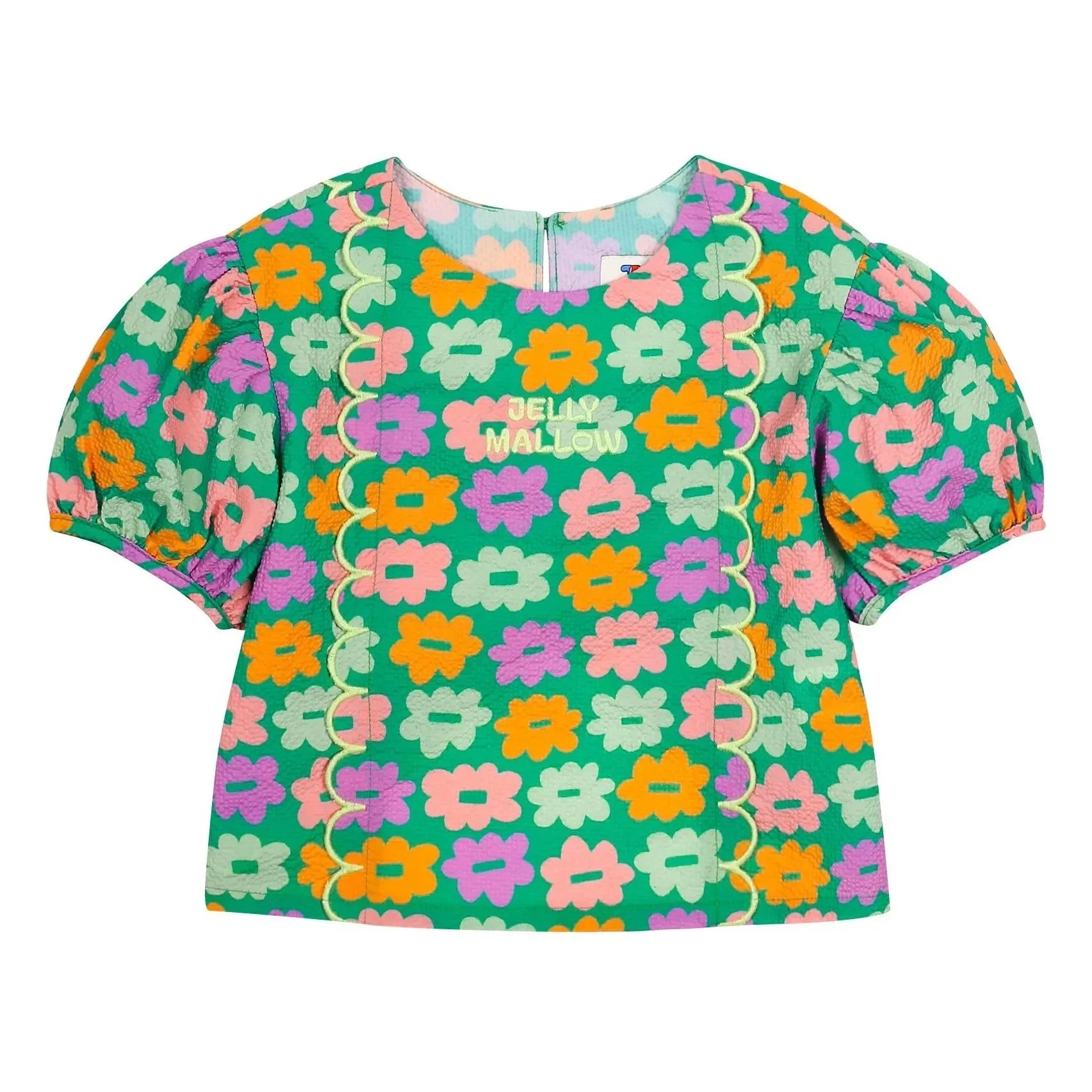Jelly Mallow - Blusa floreada de seersucker verde