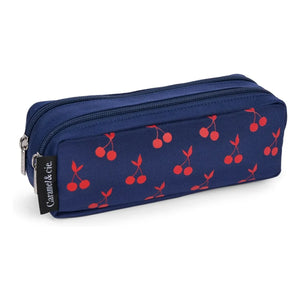 Caramel & Cie - Estuche de dos compartimentos cerezas de terciopelo | Azul Marino