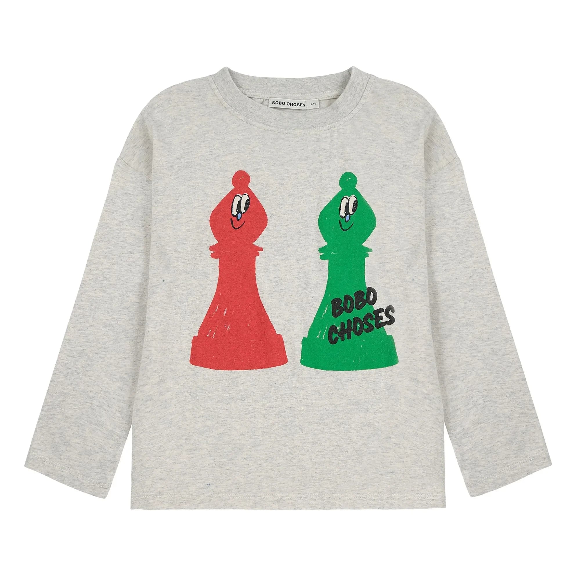 Bobo Choses - Camiseta de ajedrez de algodón orgánico | Gris jaspeado