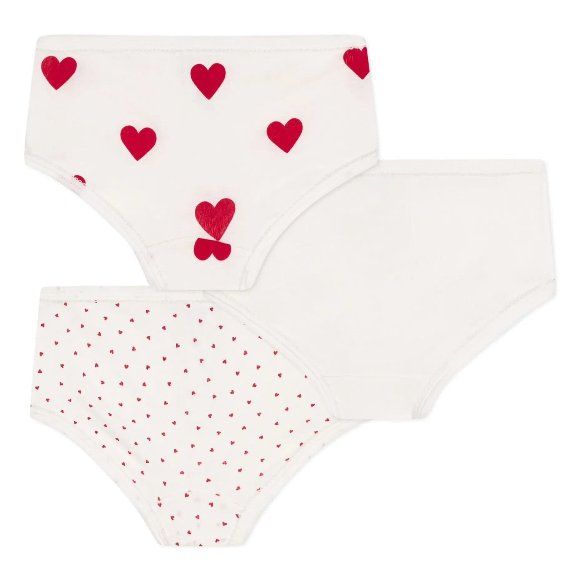 Petit Bateau - Braguitas de cintura alta con estampado de corazones, pack de 3 | Blanco