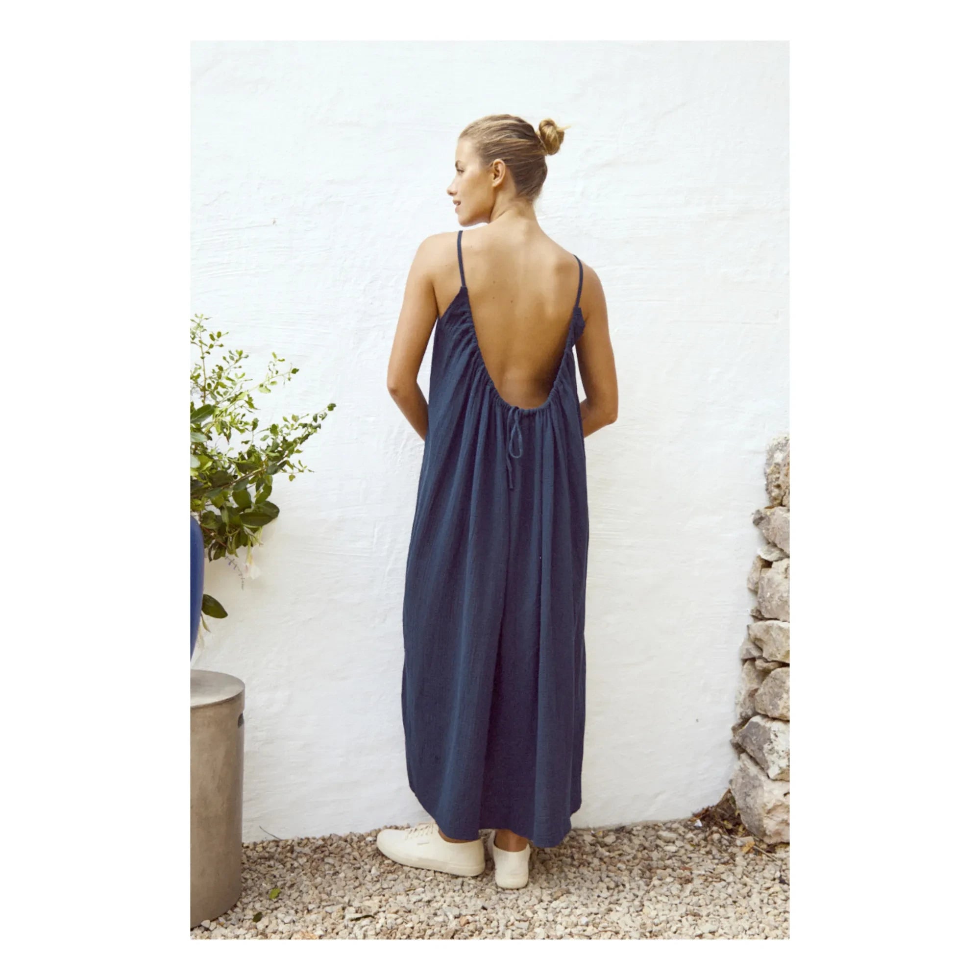Anja Paris - Vestido de Gasa de Algodón | Azul marino