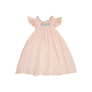 Lilinoa - Louisa Vestido de gasa de algodón con gomas | Rosa empolvado