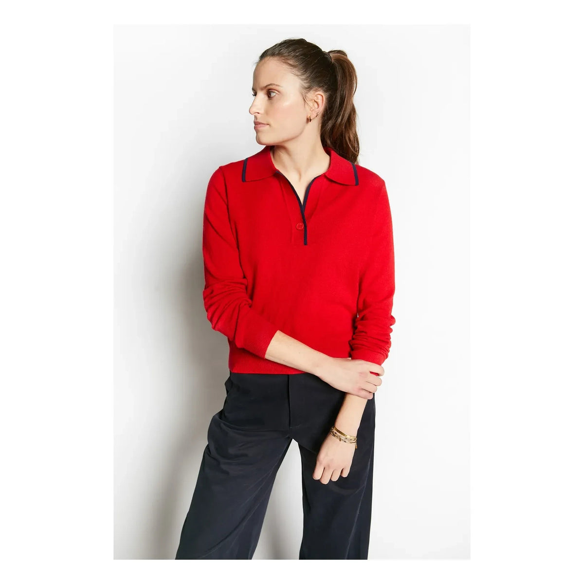 Indee - Suéter tipo polo con cuello de pico | Rojo