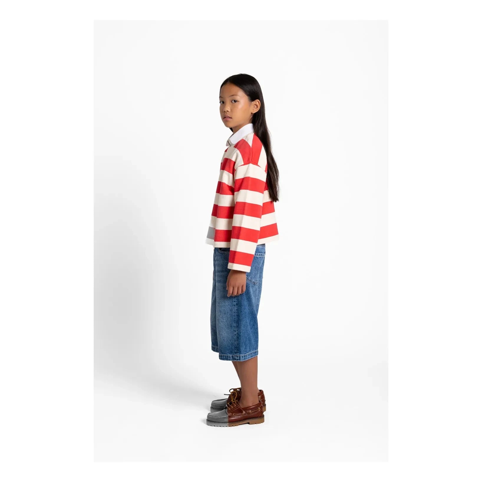 Smallable Kid - Camiseta de algodón orgánico a rayas de peonías | Roja
