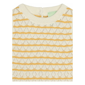 FUB - Top de punto fino de algodón orgánico con punto de ojal a rayas | Amarillo