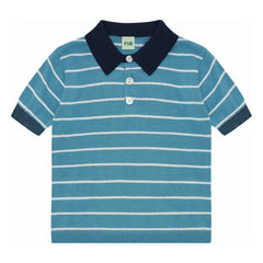 FUB - Polo de punto fino de algodón orgánico a rayas | Azul celeste