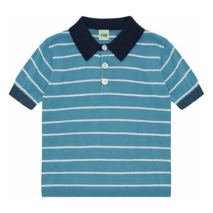 FUB - Polo de punto fino de algodón orgánico a rayas | Azul celeste