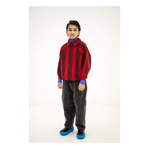Repose AMS - Sudadera polo de algodón orgánico a rayas | Rojo