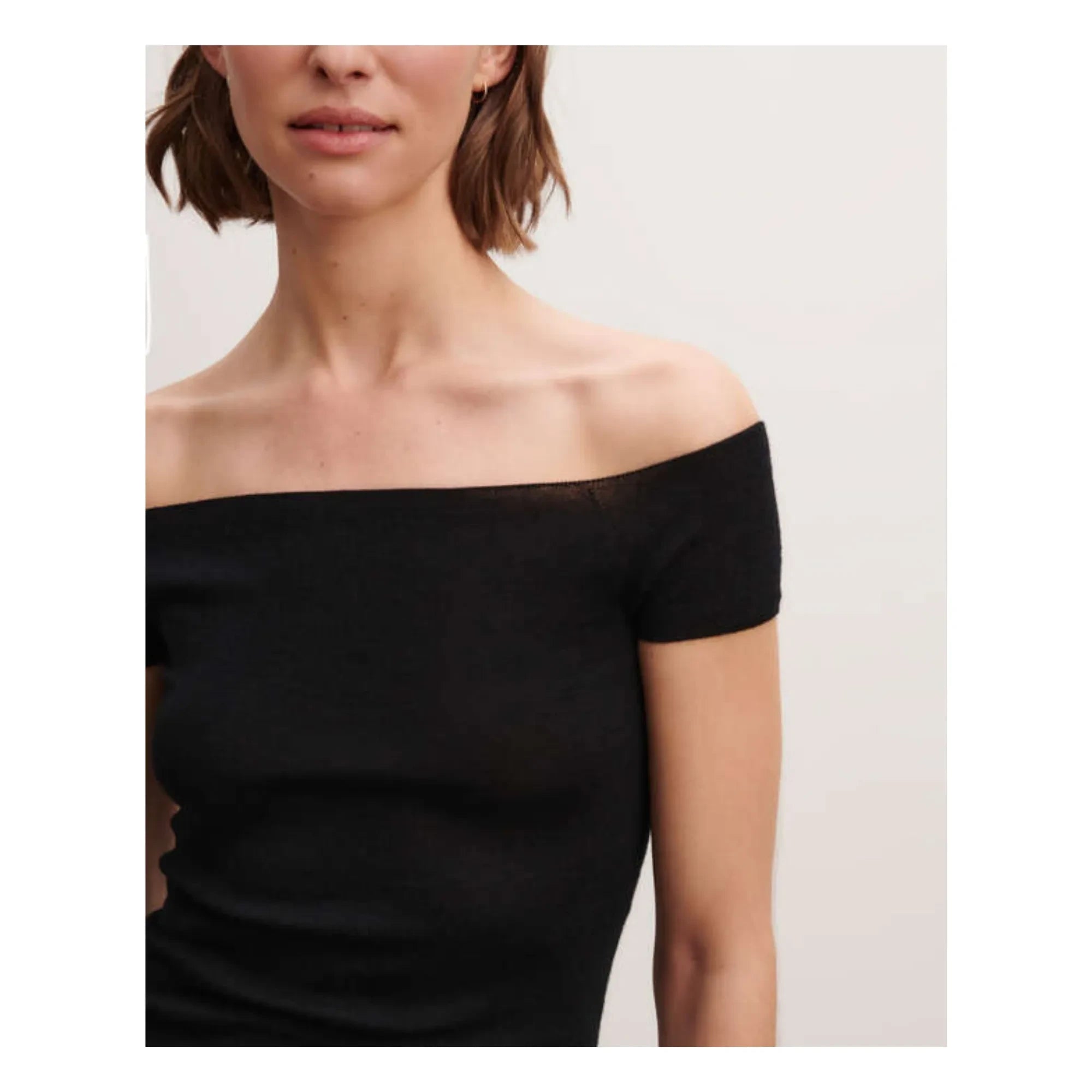 Bompard - Top de punto con cuello Bardot de cachemira y seda | Negro