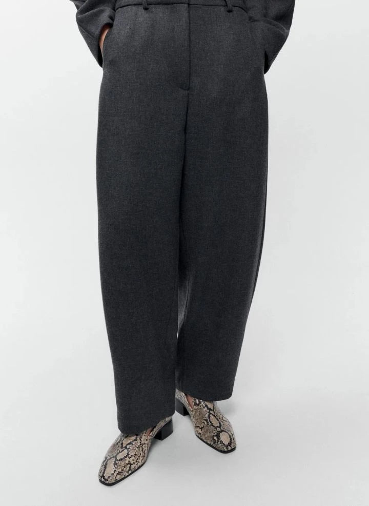Cordera - Pantalones de Lana Curvados | Gris Carbón