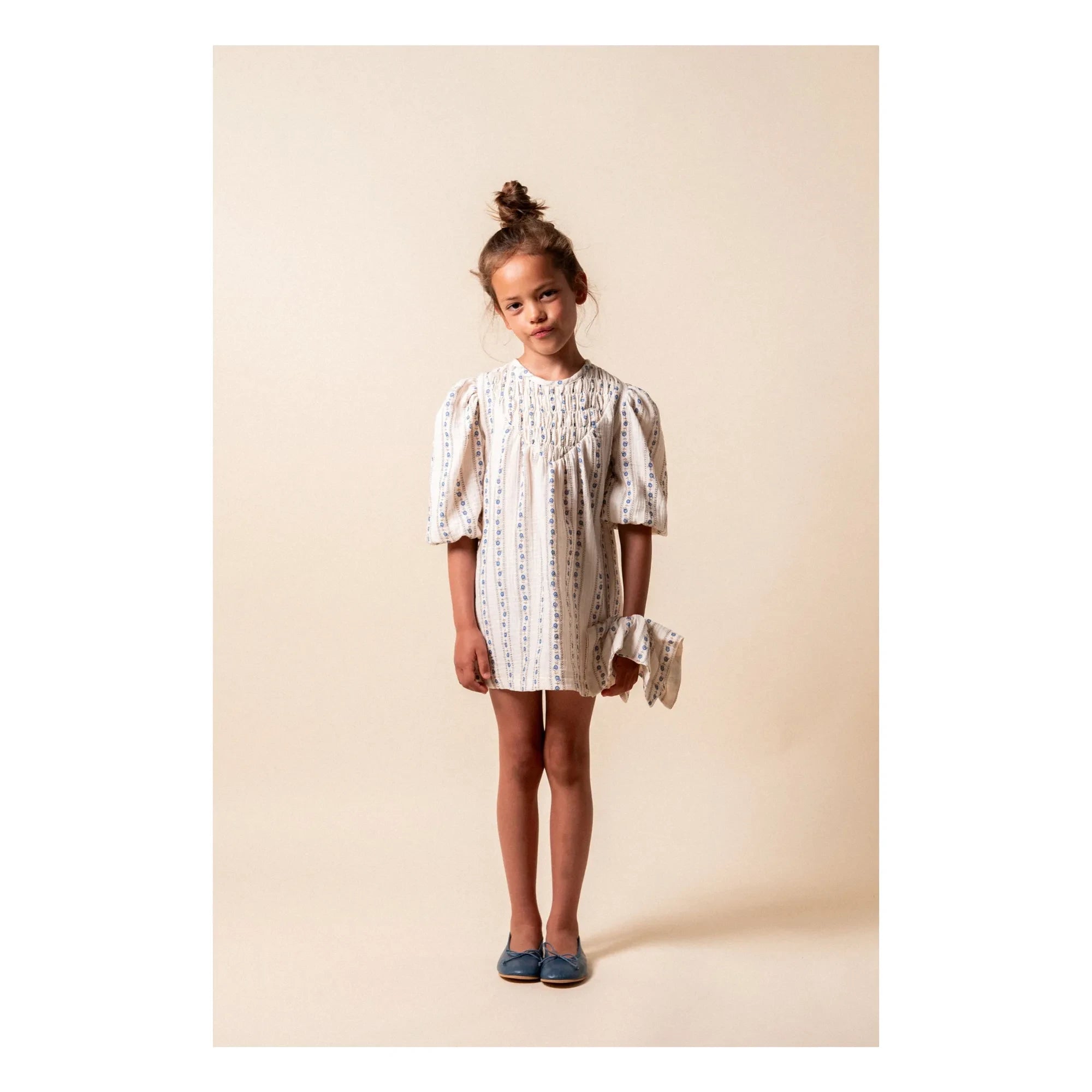 birinit - Vestido de algodón orgánico floral Sariñena | Blanco roto