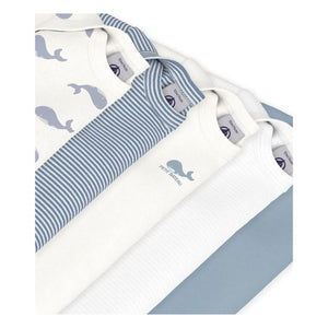 Petit Bateau - 5'li Organik Pamuk Balina Bodileri Seti | Mavi