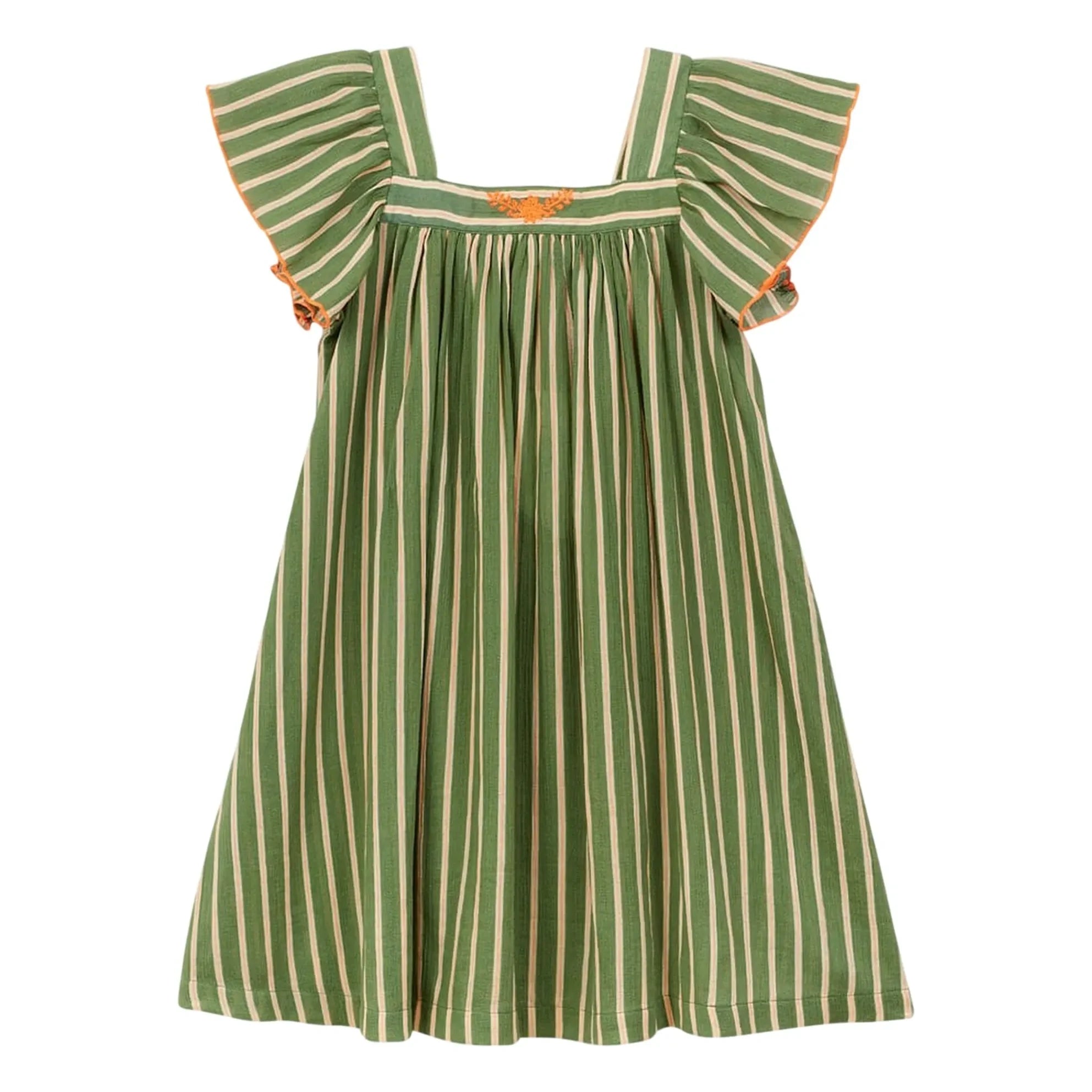 Arsène et Les Pipelettes - Vestido a rayas con volantes voile de algodón orgánico | Caqui