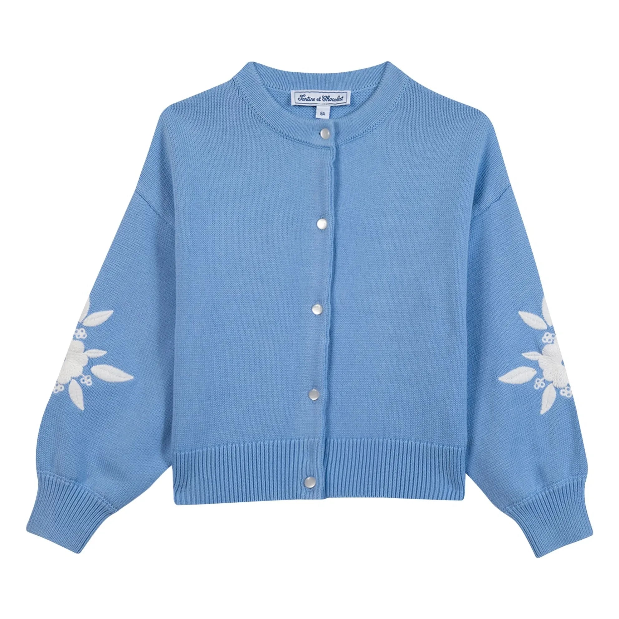 Tartine et Chocolat - Cárdigan Bordado Floral | Azul Celeste