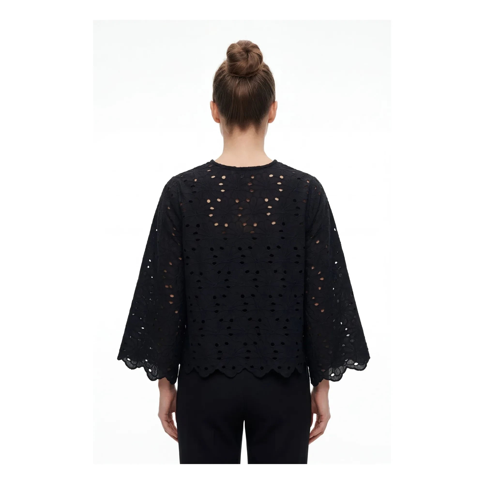 BELLEPIECE - Blusa bordada de algodón Gabriella | Negro