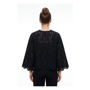 BELLEPIECE - Blusa bordada de algodón Gabriella | Negro