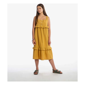 Vestido con volantes Matona Mi-Long de algodón orgánico | Mostaza