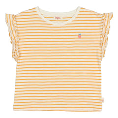 Búho - Camiseta de algodón orgánico a rayas con estampado de fresas | Amarillo