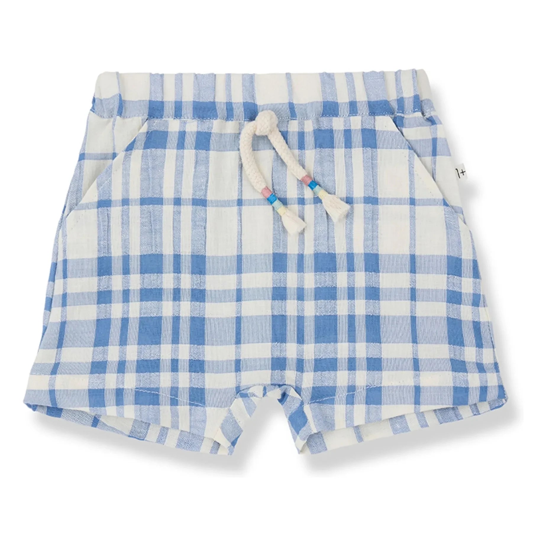 1+ en la familia - Shorts de lino a cuadros Gola | Azul claro