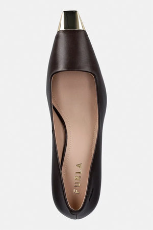 Zapatos de tacón de cuero con escote metálico Furla