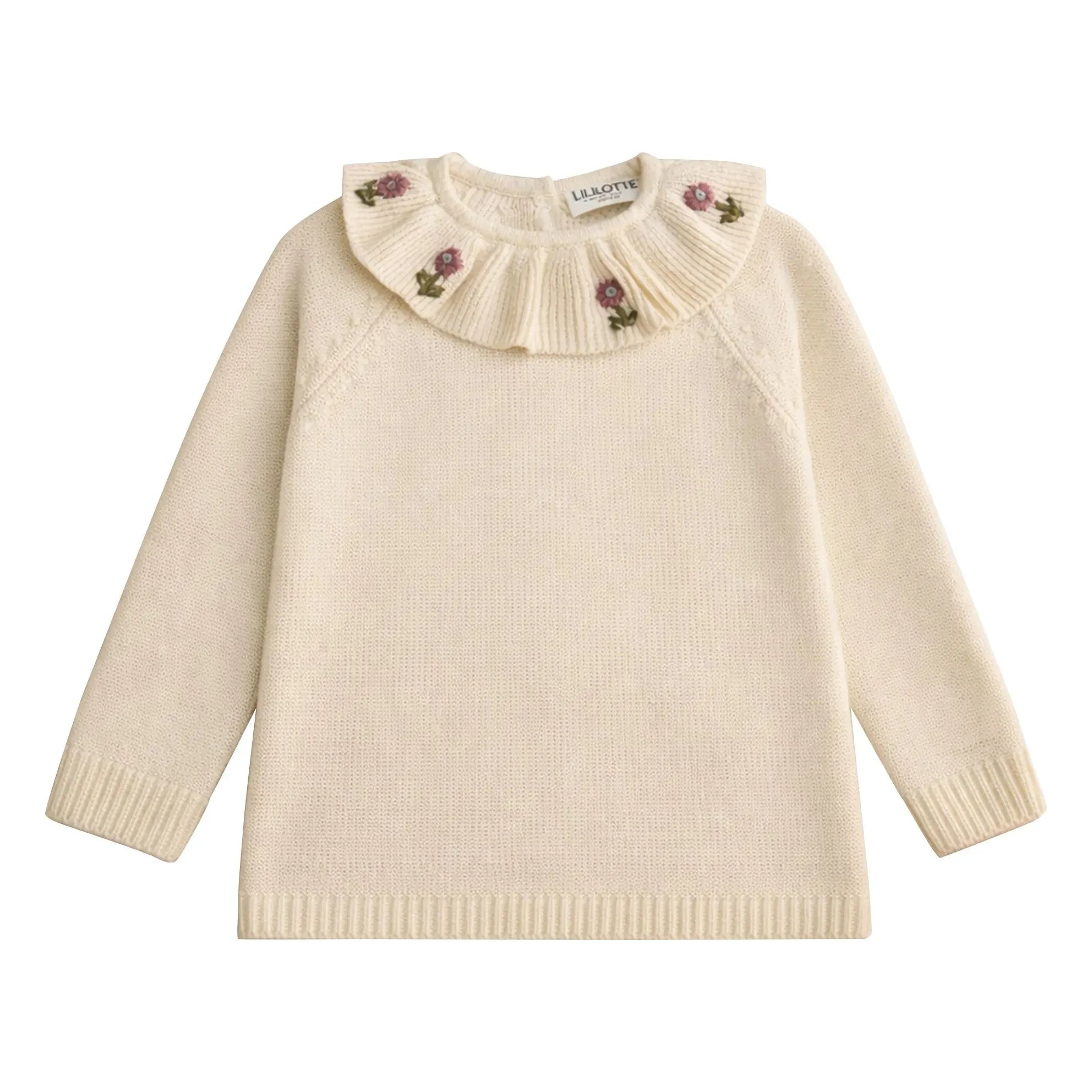 Lililotte - Jersey de cuello bordado de algodón orgánico Diana | Crudo