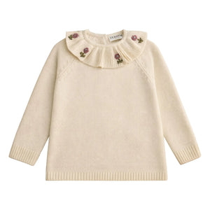 Lililotte - Jersey de cuello bordado de algodón orgánico Diana | Crudo