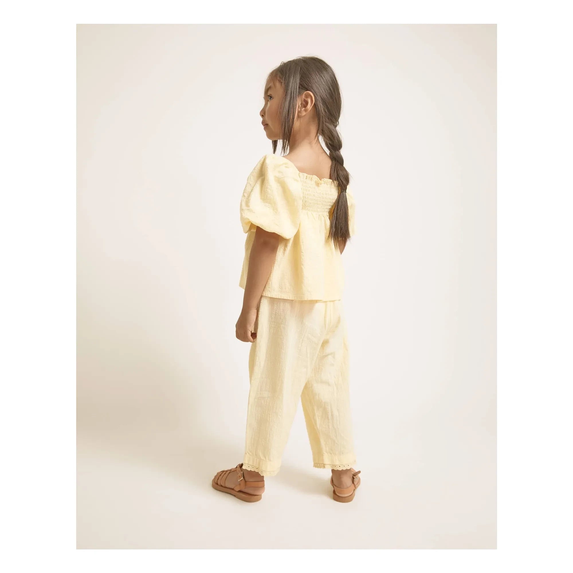 Búho - Blusa de manga abullonada de algodón orgánico | Amarillo