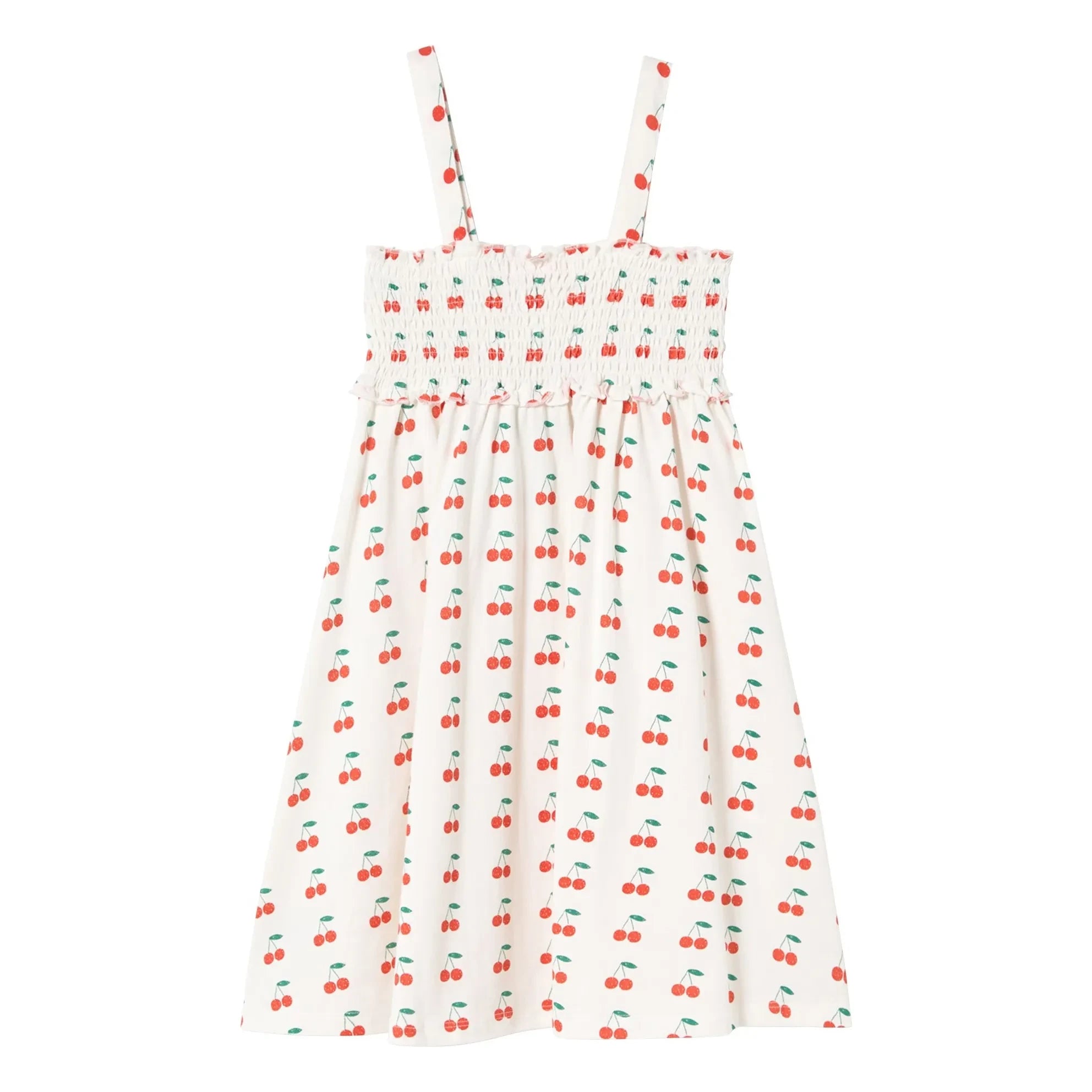 Tinycottons - Vestido de tirantes de algodón orgánico con estampado de cerezas | Blanco