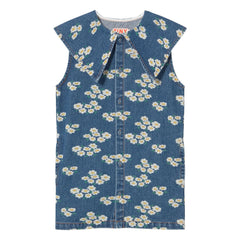 Tinycottons - Vestido Oversize de Margaritas y Cuello Vaquero | Azul