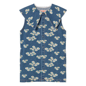 Tinycottons - Vestido Oversize de Margaritas y Cuello Vaquero | Azul