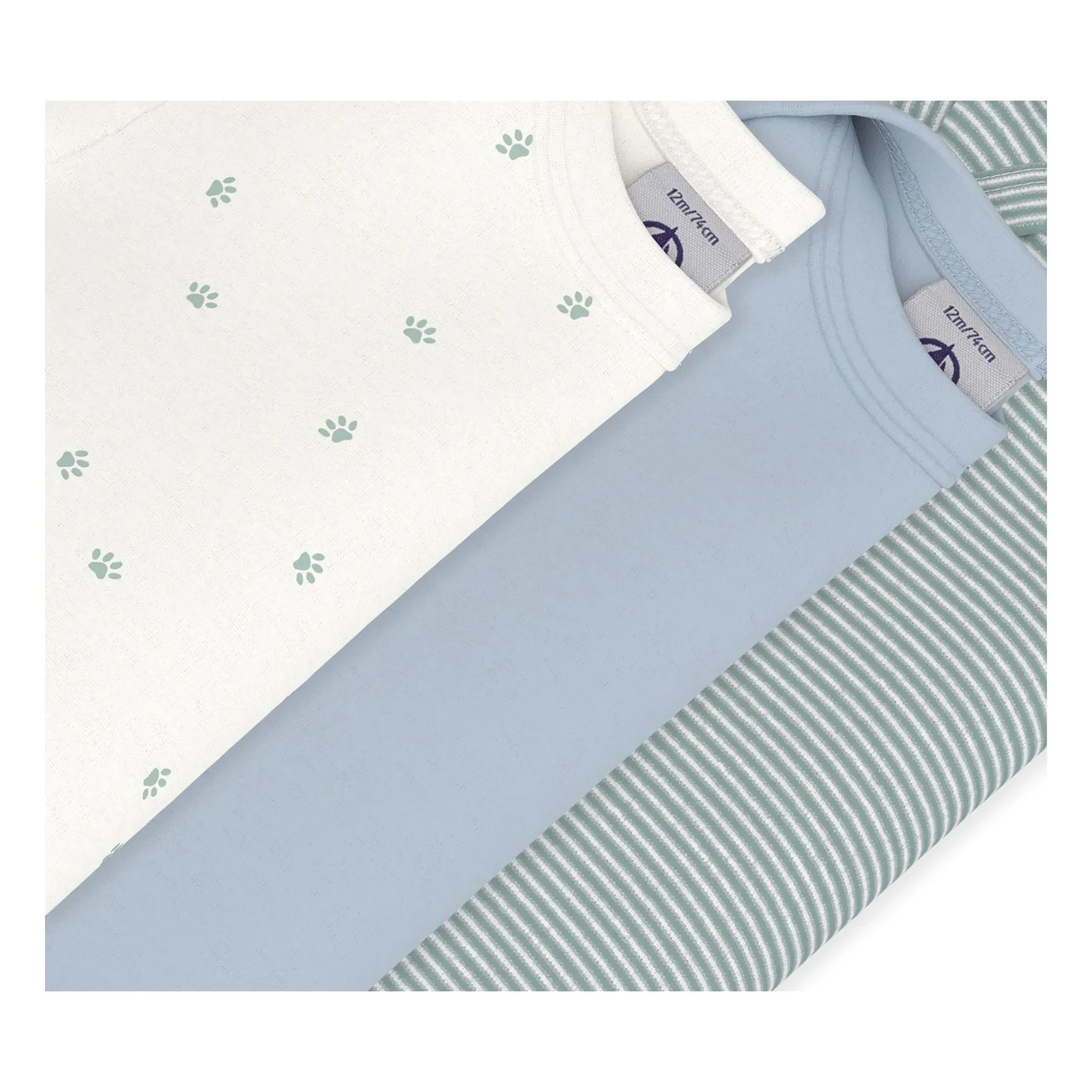 Petit Bateau - Azul | Pack de 3 bodys con pies
