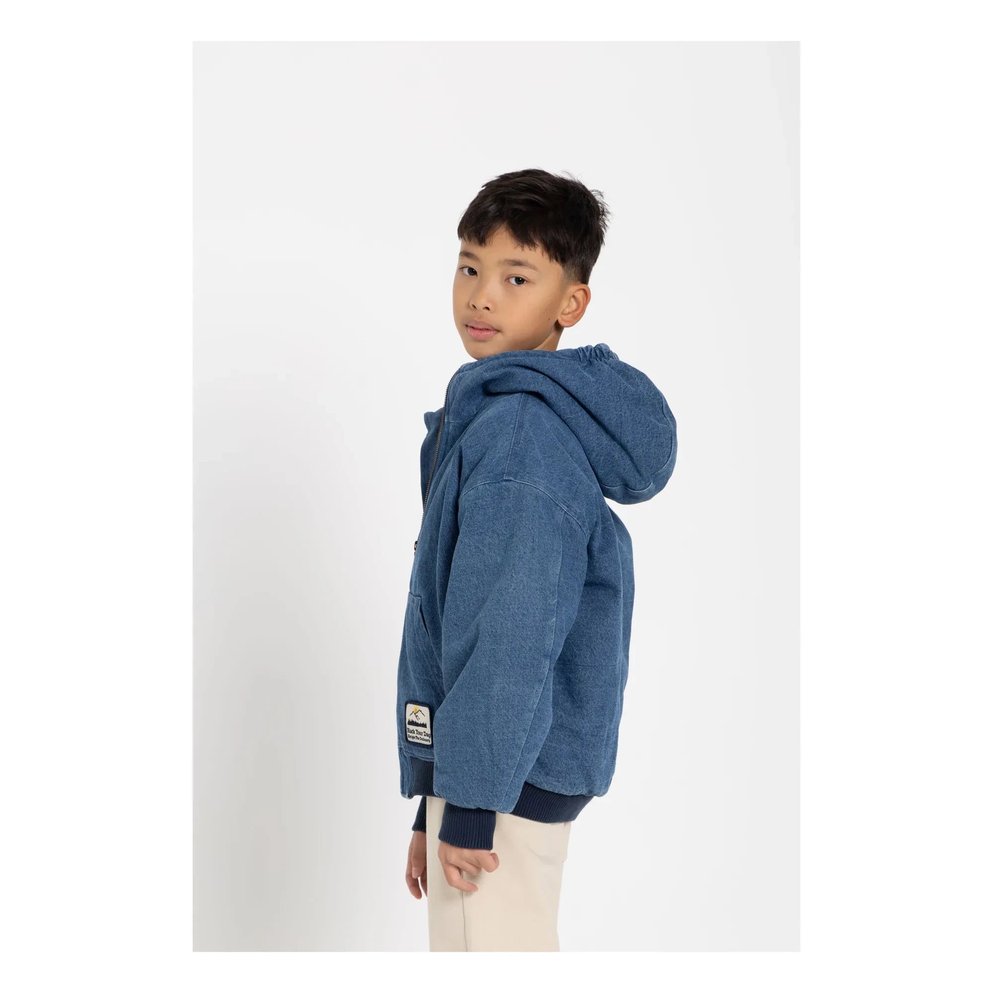 Hundred Pieces - Chaqueta con capucha de denim mate | Azul denim